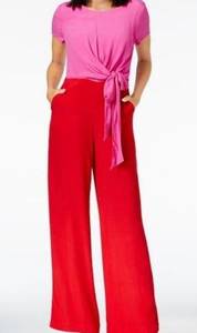 MAISON JULES Red Short Sleeve T-Shirt Wide Leg Jumpsuit Size 4