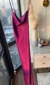 Magenta Silk Slip Midi Dress 