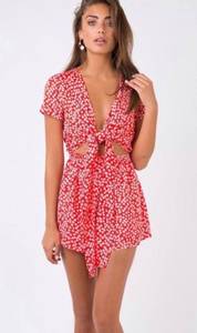 Princess Polly Virgo Tie Front Red Romper