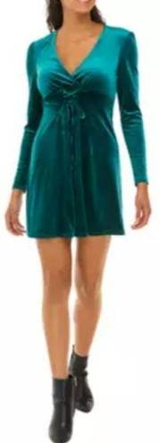 Bebop NWT  Long Sleeve Velvet Lace Up Hunter Green Fit & Flare Dress (S)