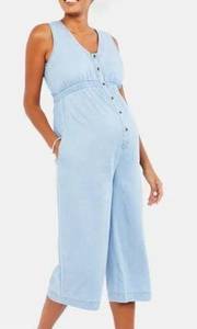 Motherhood Maternity Light Blue Denim Chambray Sleeveless Jumpsuit