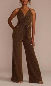 DB Studio Metallic Tie-Waist Jumpsuit with Crisscross Back Copper Size 8