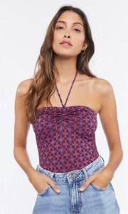 Forever 21 Geo Floral Halter Bodysuit