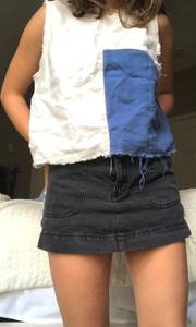 Blue and White Patterned Jean Tank