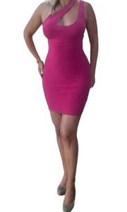 Herve Leger  Forever 21 One Shoulder Bandage Dress Cut Out Hot Pink Fuchsia Large