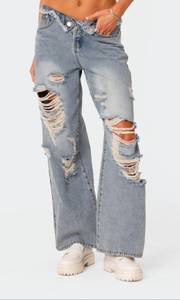 Distressed Fold Over Boyfriend Jeans