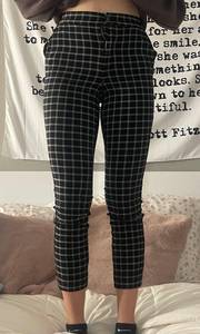 BLACK & WHITE GINGHAM PLAID PRINTED WORK BUSINESS PANTS