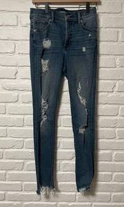 Express high waist ankle denim jeans with distressed detailing