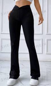 black crossover flare leggings