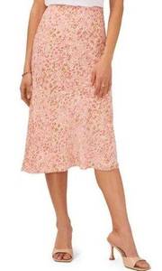 Halogen pink pull-on floral midi skirt