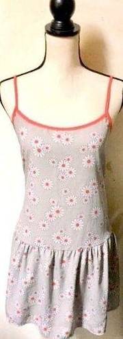 Sans Souci Retro Daisy SunDress: Light Grey, Orange & White, Low Waist, Tank Top, Sz. L