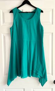 sleeveless green gauze dress asymmetrical hem size PL