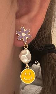 Target Pearl Flower Smiley Face Earrings