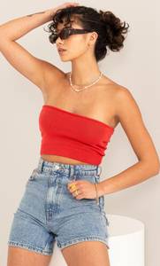 LOYO Boutique Red Strapless Crop Top Tube Top