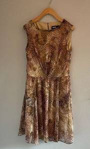 Animal Print Brown M60 MISS SIXTY Sleeveless Fit And Flare Midi dress Sz 8