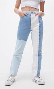 PacSun Eco Hopper Patch Mom Jeans  Size 26 Light Wash High Rise Straight Leg
