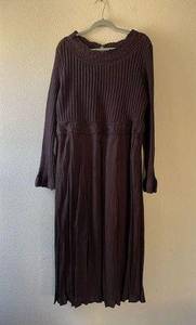 Vintage 90s brown knit and crepe midi dress size 26