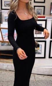 SKIMS Lounge Ribbed Long Sleeve Maxi Dress in Onyx Black Size Small