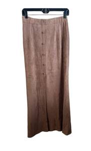 NWT Fornia Faux Suede Brown Button Up Maxi Skirt Slit Womens Size Large
