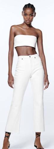 ZARA   TRF White Mid Rise Cropped Flare Denim Jeans Size 0