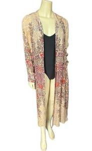 FESTIVAL Silk Haute Hippie Boho Paisley Hooded Jacket Swim Coverup Robe S Small