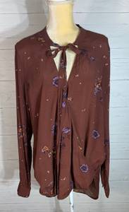 Brown Floral Print Faux Wrap Blouse size  M