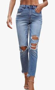 OFLUCK Women Ripped High Waisted Jeans Frayed Raw Hem Regular Fit Boyfriend Distressed Denim Pants with Hole