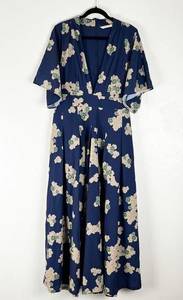 WAYWARD FANCIES eShakti Navy Floral Belted Waist Deep V-Neck Kimono Jumpsuit, 1X