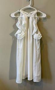 Alythea Francesca’s White Ruffle Dress Tie Back High Neck Cutouts sz Small