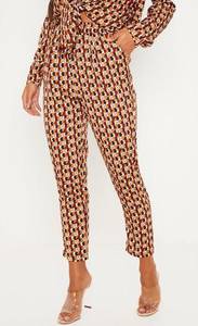 PrettyLittleThing Brown Geometric High Rise Cigarette Cropped Pants Women's 6