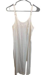 90s Vintage White Long Silky Nightgown Stitched Detail Night Dress Size M/L