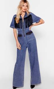 Nasty Gal Denim Fringe Jumpsuit