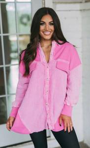 Frayed Pink Shacket