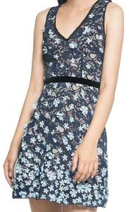 Foxiedox Felicia Floral Applique Fit & Flare Mini Dress Lace Overlay Blue NEW