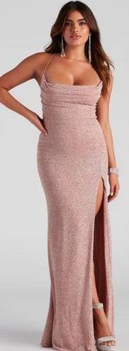 Windsor Pink/Dusty Rose/Mauve Glitter Dress with Slit