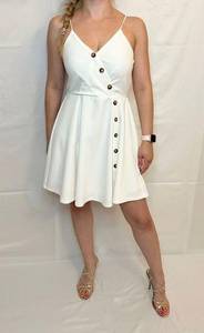 A-Line Button Mini Dress - White/Ivory - M