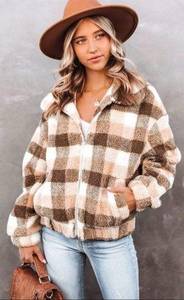 PLAID POCKETED TEDDY JACKET