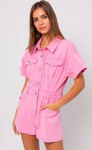 Pink Denim Romper