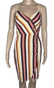 Striped Sleeveless Faux Wrap Dress