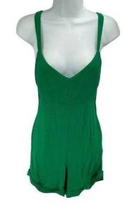 Flynn Skye Womens Sleeveless Romper Cuffed V Neck Adjustable Strap Green Small