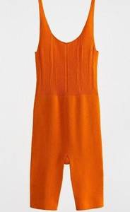 ZARA  Orange Knit Romper Jumpsuit Scoop Neck Tank NEW Large