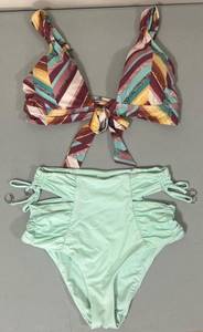 Soluna Swim Chevron Print Bikini Top and Bathing Suit Bottoms Coords Matching Set Size S 🪷