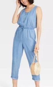 Knox Rose Chambray Lyocell Sleeveless Jumpsuit Size Large NWT Blue Cropped