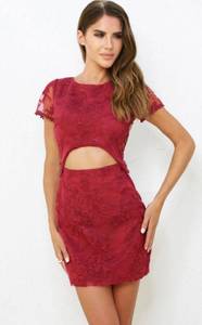 The Label Shay Lace Berry Maroon Red Mini Cut Out Dress 6