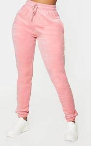 Pretty Little Thing  Shape Dusty Pink Velour Diamante Skinny Sweatpants Women Size 10