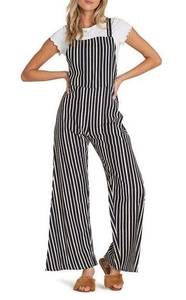 Billabong Still Here Overall Stripe Jumpsuit Size Small NWT Black White Wide Leg