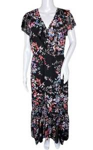 Apt 9 Dress Womens Medium Petite Black Multi Floral Maxi Ruffle Boho Bloomcore