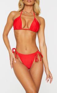 Pretty Little Thing Red String Bikini Top And Bottom