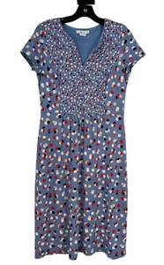 Boden Blue Emory Blue‎ Cotton Modal Jersey Knit Polka Dot Dress Size 8 Long