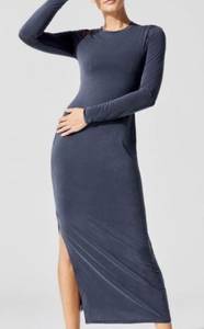 Carbon38 Cupro Cut Out Long-sleeved Maxi Dress In Slate Blue Small